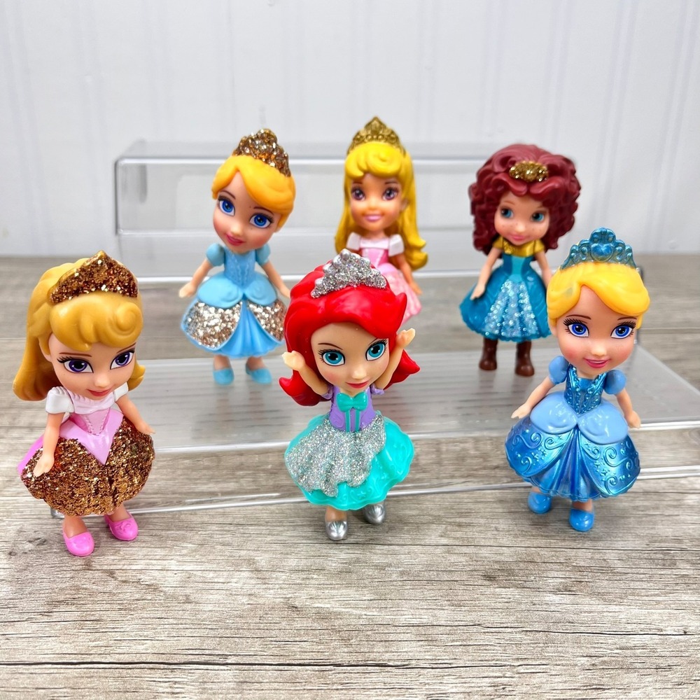 Disney First Mini Toddler Princess Glitter Figure Dolls And Others Lot Of 6